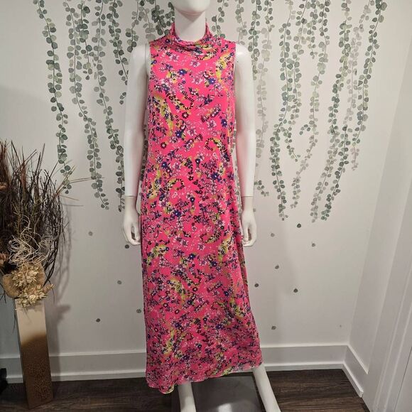 AFRM Pink Floral Mock Neck Midi Dress Size 1X NWT | Sleeveless Stretch Bodycon - Picture 4 of 10